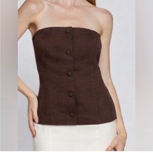 Bailey 44 Brown Linen Blend Button Down Strapless Top Size Medium Women’s NWOT
